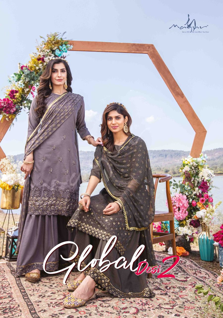 Mayur Global Desi 2 Fancy Designer Festive Wear Kurti With Pant And Dupatta Readymade Collection